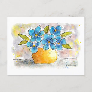 Blue Violets Watercolor Postcard Postkarte