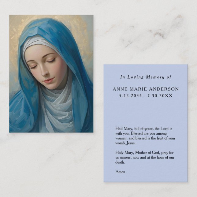 Blue VIrgin Mary Memorial Card Telefonnummerkarte (Vorne/Hinten)