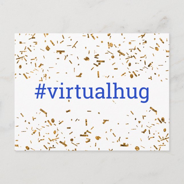 Blue Virtual Hug Hashtag Gold Imitate Confetti Postkarte (Vorderseite)