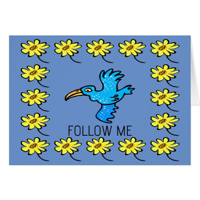 Blue Vogel Blume Border, add text (Vorderseite (Horizontal))