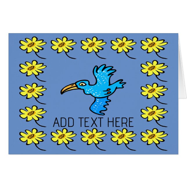 Blue Vogel Blume Border, add text (Vorderseite (Horizontal))