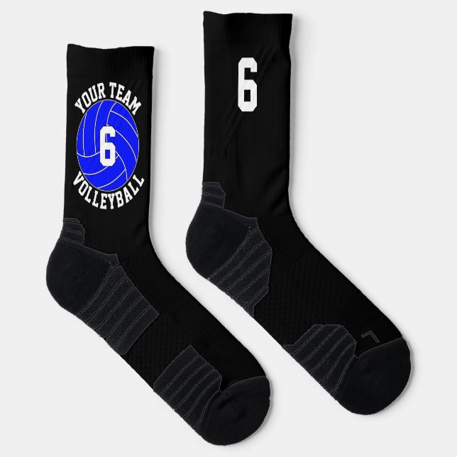 Blue Volleyball Custom Team Name & Player Nummer Socken (Rechts)