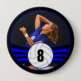 Blue Volleyball Player Custom Foto & Number Sport Button