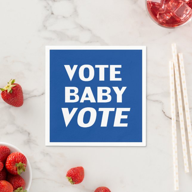 Blue "vote baby vote" Whitepaper Serviette (Beispiel)