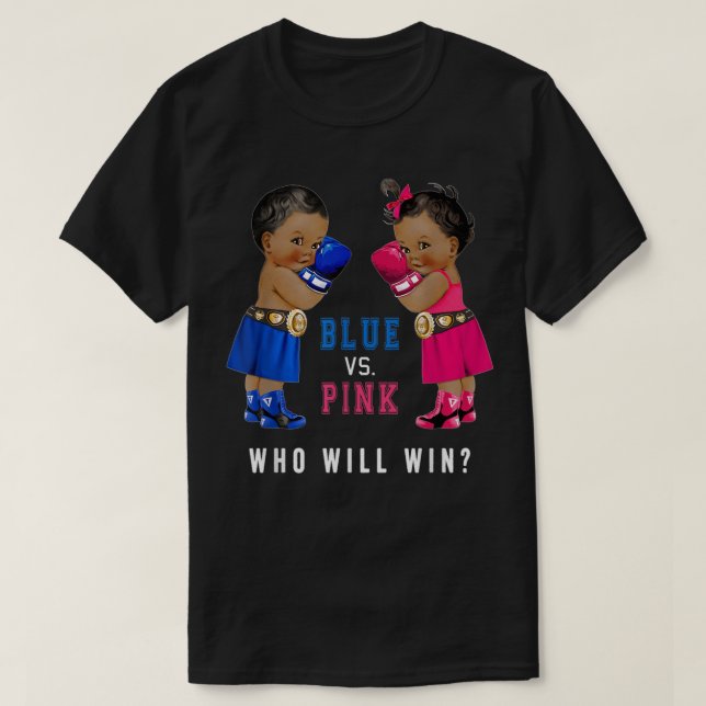 Blue vs Pink Ethnic Boxing Babies Gender Reveal T- T-Shirt (Design vorne)