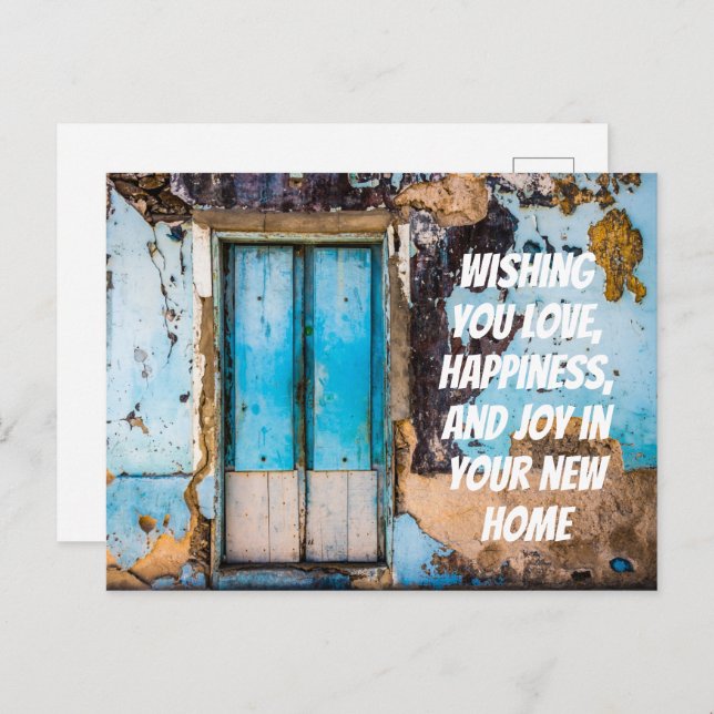 Blue wall & door neue Zuhause Gratulationen Postca Postkarte (Vorne/Hinten)