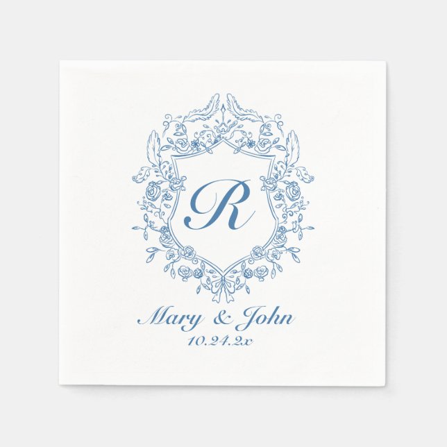 Blue Wappen Custom Wedding Cocktail Napkins Serviette (Vorderseite)