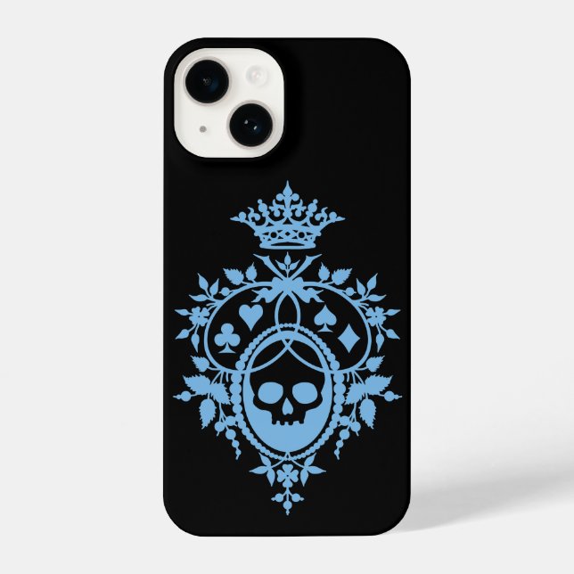 Blue Wappen mit Skull und Cardsuits iPhone 14 Fall Hülle (Rückseite)