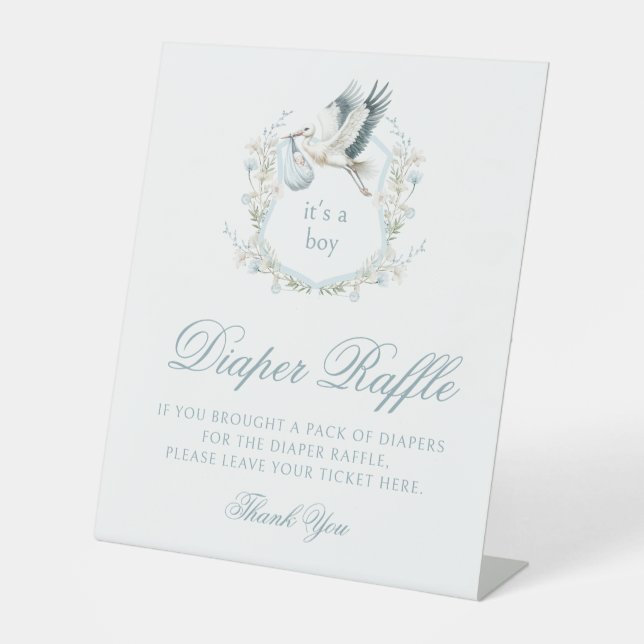 Blue Wappen Stork Boho Babydusche Windelwindeln Sockelschild (Vorderseite)