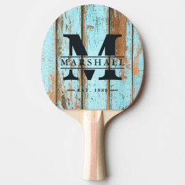 Blue Wash Wood Monogram & Name Overlay Tischtennis Schläger