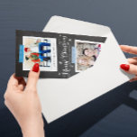 Blue Washi Tape and Chalkboard Foto Frames Feiertagskarte<br><div class="desc">Diese schlanke Urlaubskarte ist eine preisgünstige Wahl und präsentiert zwei Ihrer Lieblingssendungen in Vintagen Sofortfotos mit bearbeitbaren Bildunterschriften. Das Design sieht so aus,  als wären sie auf eine Tafel mit gemusterten Streifen von Papierwaschbändern geklebt,  um der Karte ein lässiges,  hausgemachtes,  handliches Ambiente zu verleihen.</div>