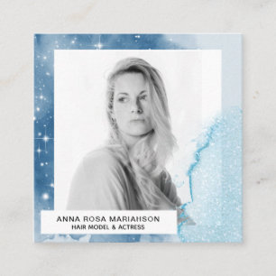 *~* Blue Watecolor Haar Model Acress Stars FOTO Quadratische Visitenkarte