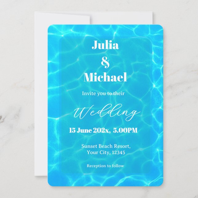 Blue Water Beach & Destination Wedding Ocean Theme Einladung (Vorderseite)