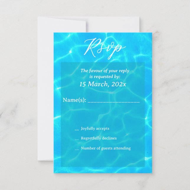 Blue Water Beach & Destination Wedding Ocean Theme RSVP Karte (Vorderseite)