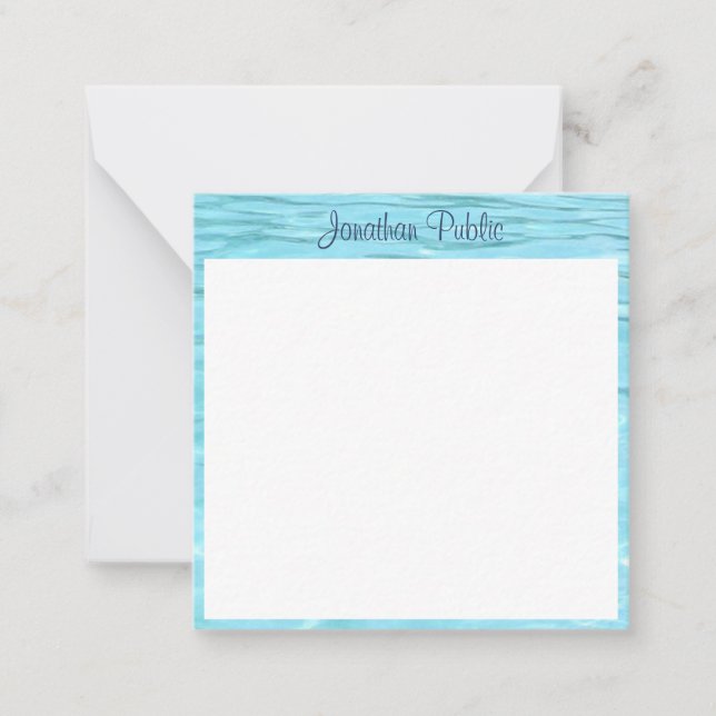 Blue Water Calligraphy Script Name Aqua Template Mitteilungskarte (Vorderseite)