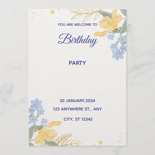 Blue Water Color Birthday Party Poster Einladung (Vorderseite)