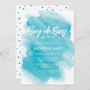 Blue Water Color Boy Baby Dusche Einladung