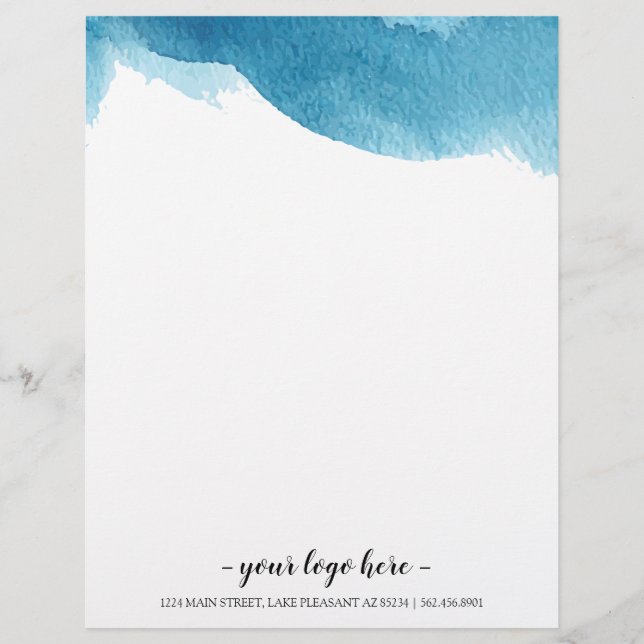 Blue Water Color Ombre Business Letterhead Briefbogen (Vorderseite)