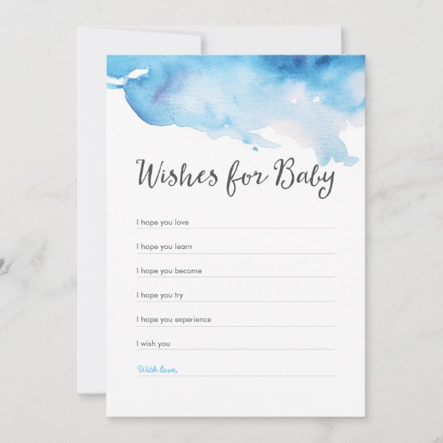 Blue Water color splash Baby Dusche Wünsche für Ki Einladung (Vorderseite)
