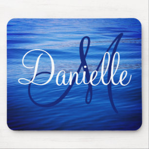Blue Water Foto Dark Blue und White Monogram Mousepad