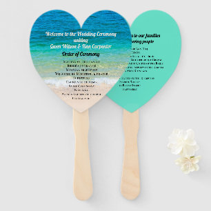 Blue Water Heart Shaped Wedding Fan Programm Fächer