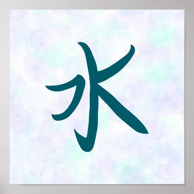 Blue Water Kanji Japanese Calligraphy Poster (Vorne)