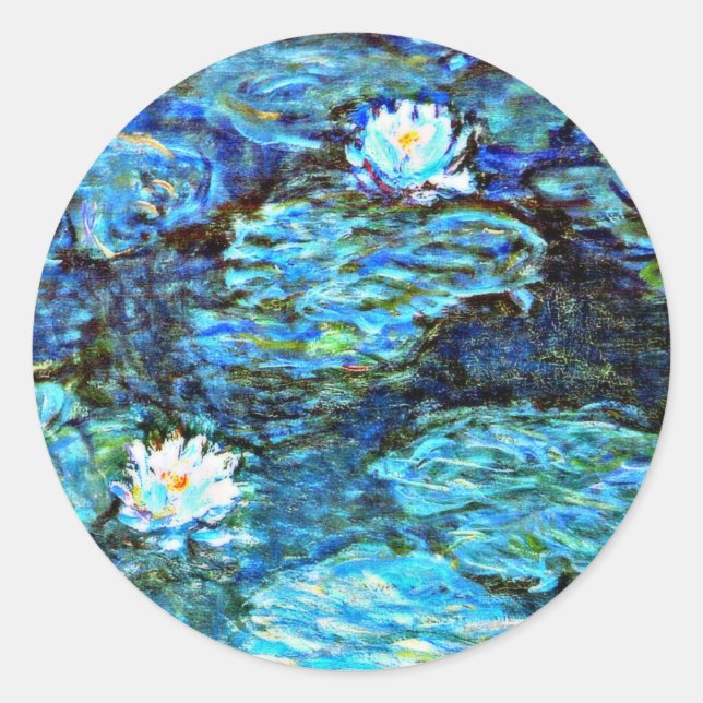 Blue Water Lilies by Monet Runder Aufkleber (Vorderseite)