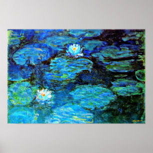 Blue Water-Lilies, fine art painting Poster