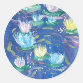 Blue Water Lilies Painting Stickers