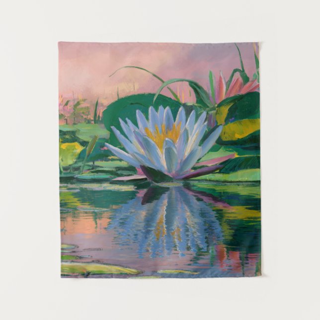 Blue Water Lilies von Claude Monet, Sunset, farben Wandteppich (Vorderseite)