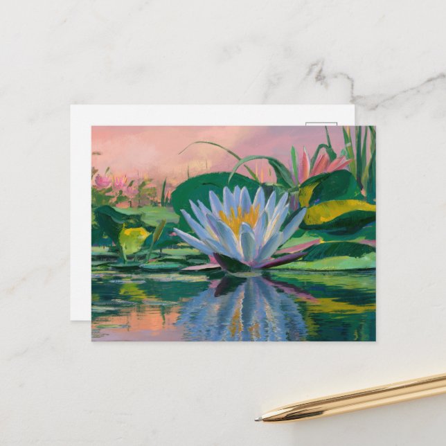 Blue Water Lilies von Claude Monet, Sunset Postkarte (Vorderseite/Rückseite Beispiel)