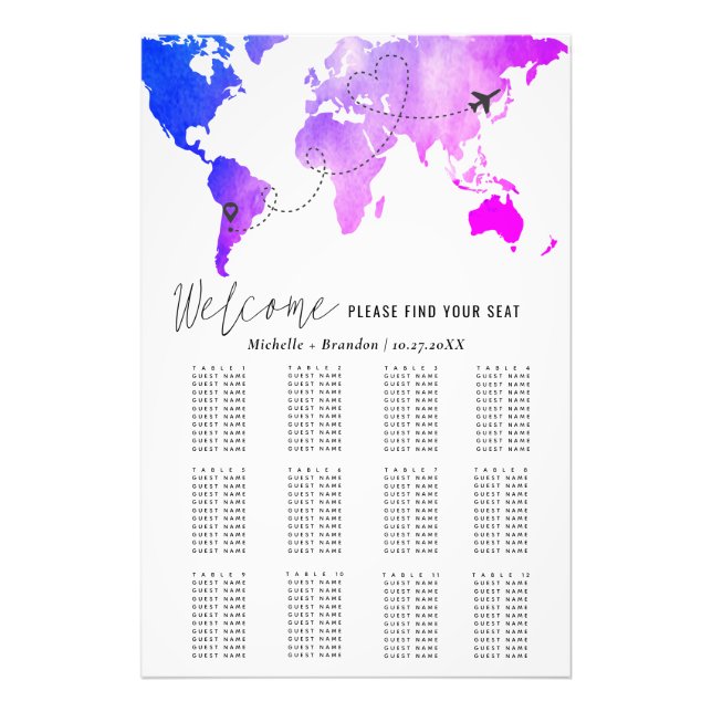 Blue water map elegant wedding seating fotodruck (Vorne)