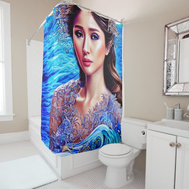 Blue Water Wave Fantasy Goddess Abstrakte Kunst Duschvorhang (Beispiel)