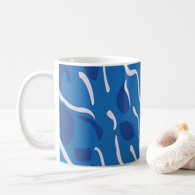 Blue Water Waves Abstraktes Muster Kaffeetasse (Mit Donut)