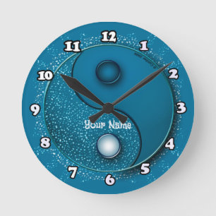 Blue Water Yin Yang Clock Runde Wanduhr