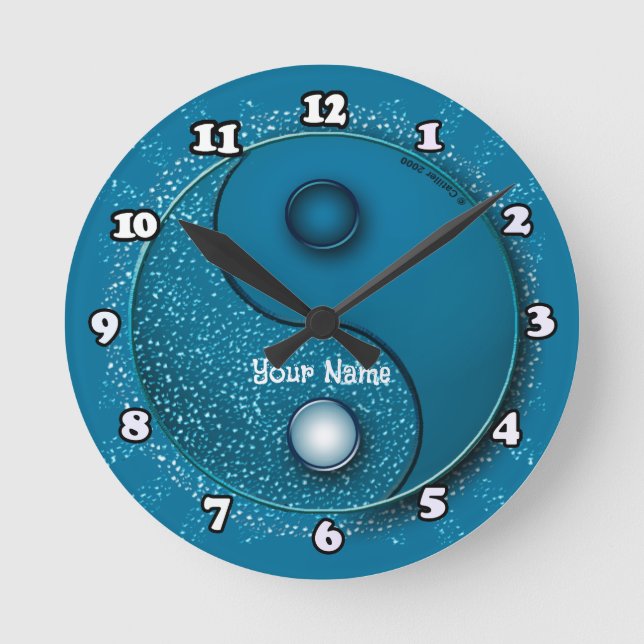 Blue Water Yin Yang Clock Runde Wanduhr (Vorderseite)