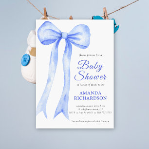 Blue Watercolor a Bow Boy Baby Dusche Einladung