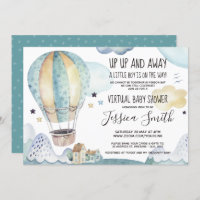 Blue Watercolor Air Ballon | Virtual Baby-Dusche
