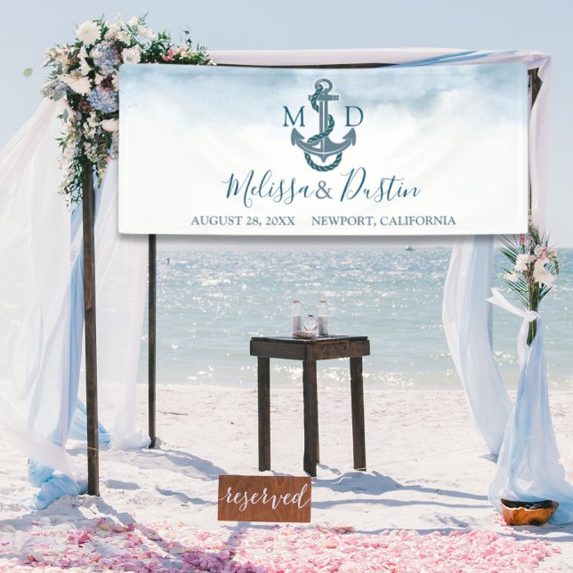 Blue Watercolor Anchor Nautical Wedding Banner (Beach Blue Watercolor Anchor Nautical Wedding Banner)