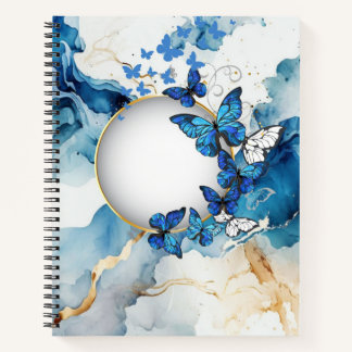Blue Watercolor and Butterfly with a hint of Gold Notizbuch