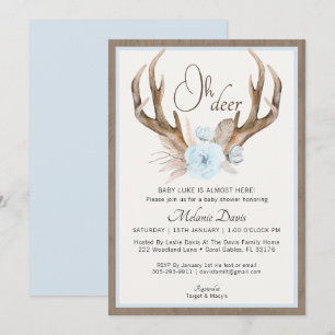 Blue Watercolor Antler Baby Shower Einladung - Ru
