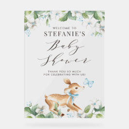 Blue Watercolor Baby Deer Woodland Baby Dusche Acrylschild