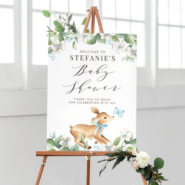 Blue Watercolor Baby Deer Woodland Baby Dusche Poster (Von Creator hochgeladen)