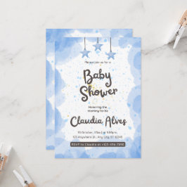 Blue Watercolor Baby Dusche Einladung