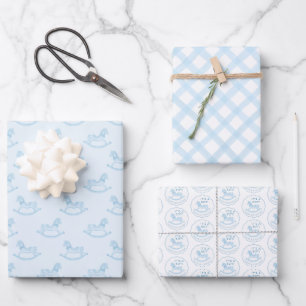 Blue Watercolor Baby Dusche Geschenkpapier Set