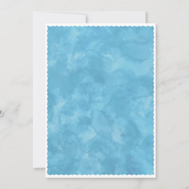 Blue Watercolor Baby Dusche Hintergrund Einladung (Vorderseite)