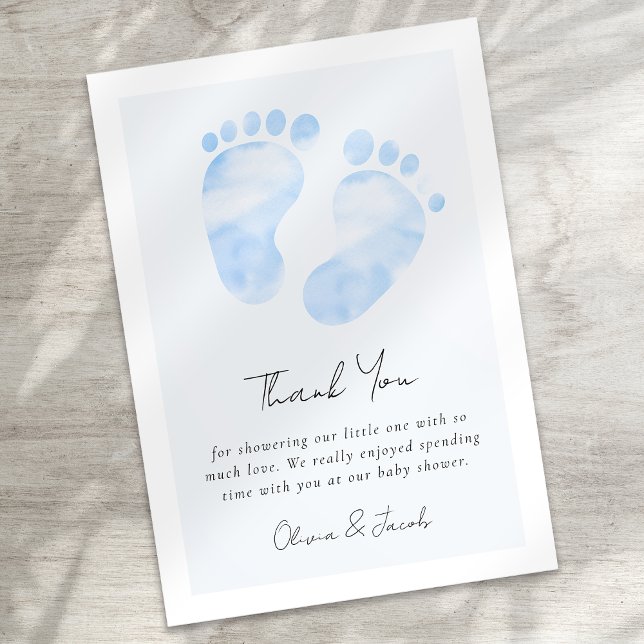 Blue Watercolor Baby Feet Baby Dusche Dankeskarte (Von Creator hochgeladen)