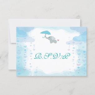 Blue Watercolor Baby Show RSVP Card Karte