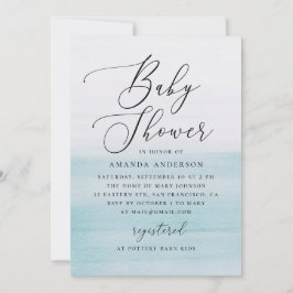 Blue Watercolor Baby Shower | Elegant Coastal Einladung