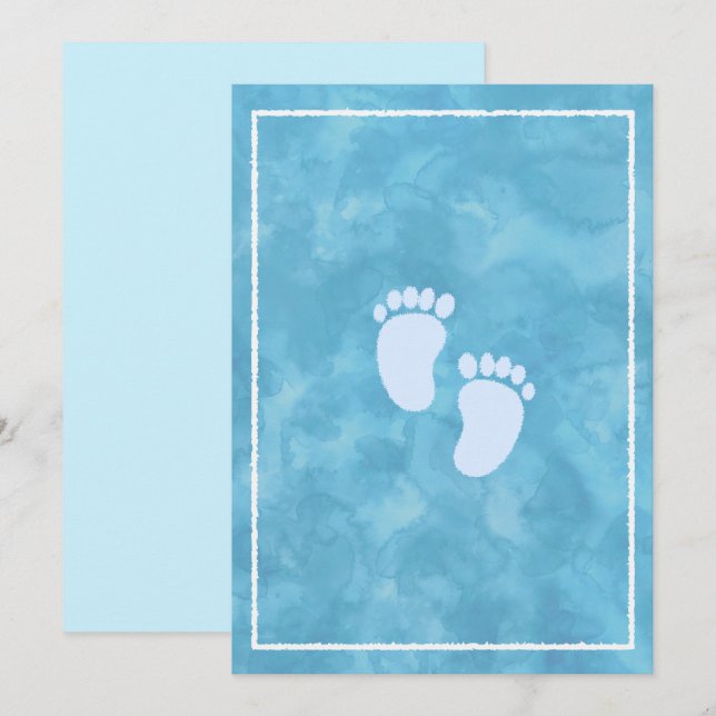 Blue Watercolor Baby Showroom Template Einladung (Vorne/Hinten)